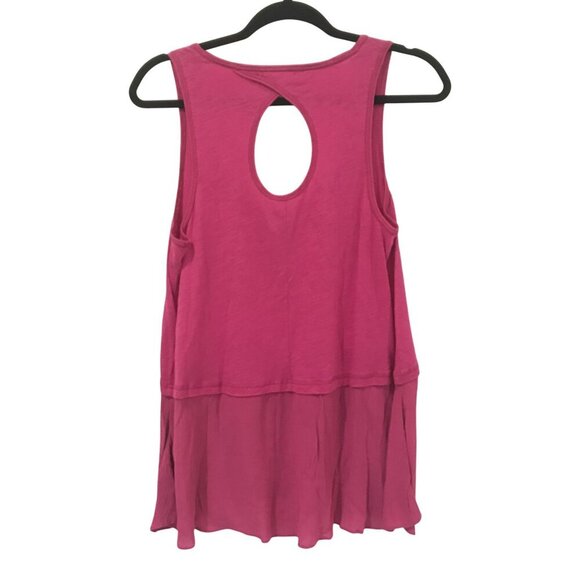 Anthropologie Little Yellow Button Pink Henley Keyhole Tiered Tank Top Size S Bo - Picture 4 of 8